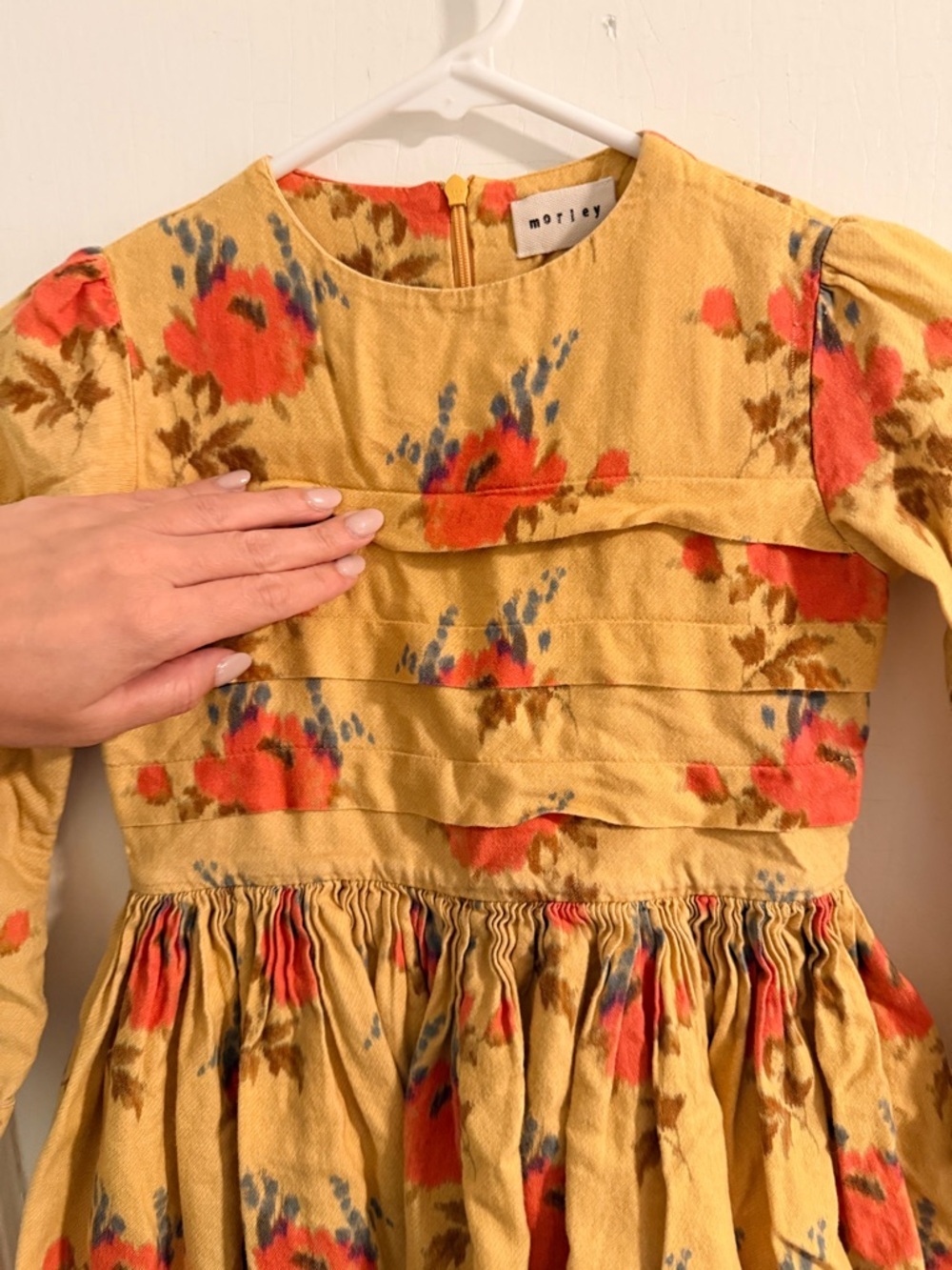 Morley Girls' Mustard Yellow Floral Dress with Orange Poppies - Picture 2 of 7